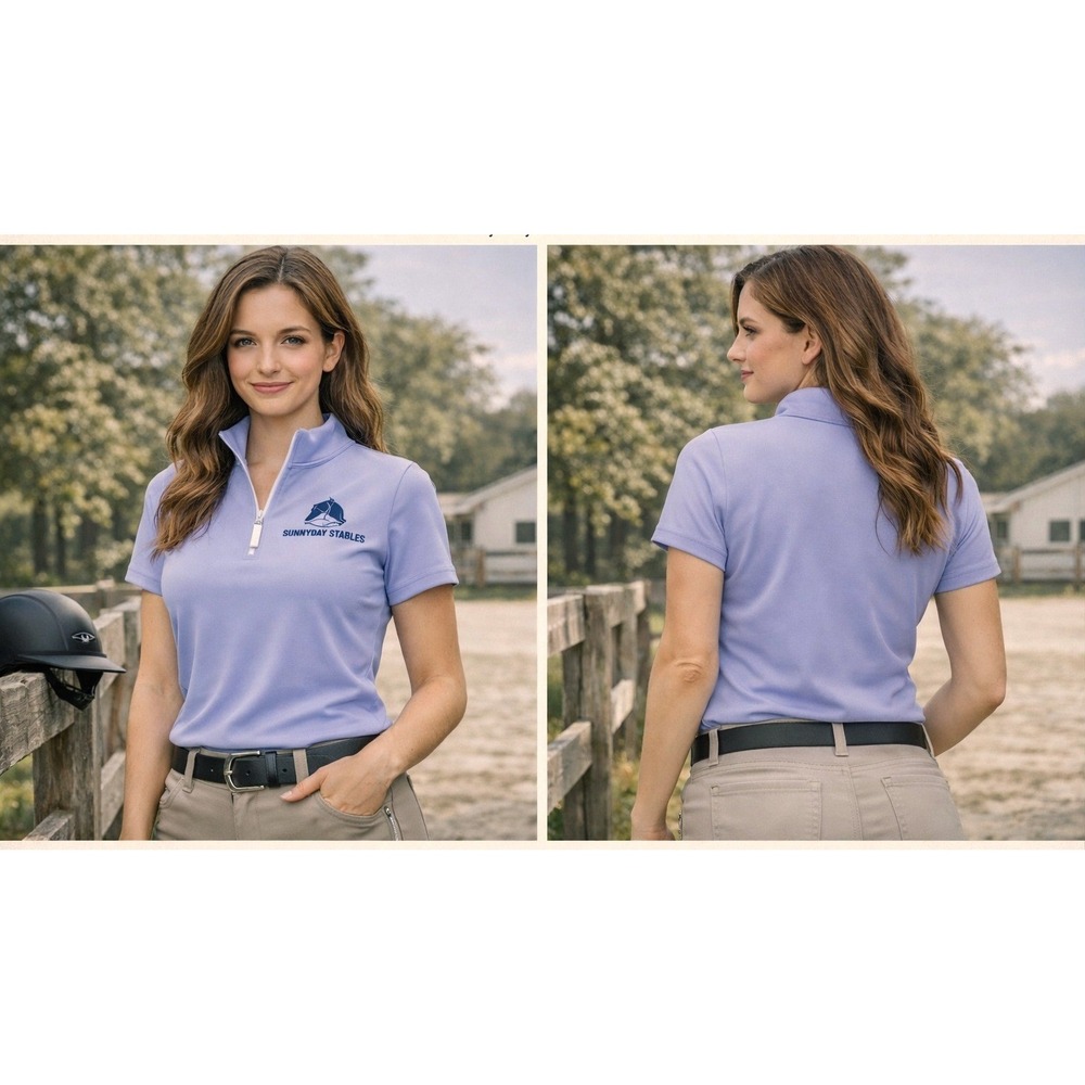 The‎ Tailored Sportsman Womens L Short Sleeve Zip Polo Riding Tech Shirt Purple
